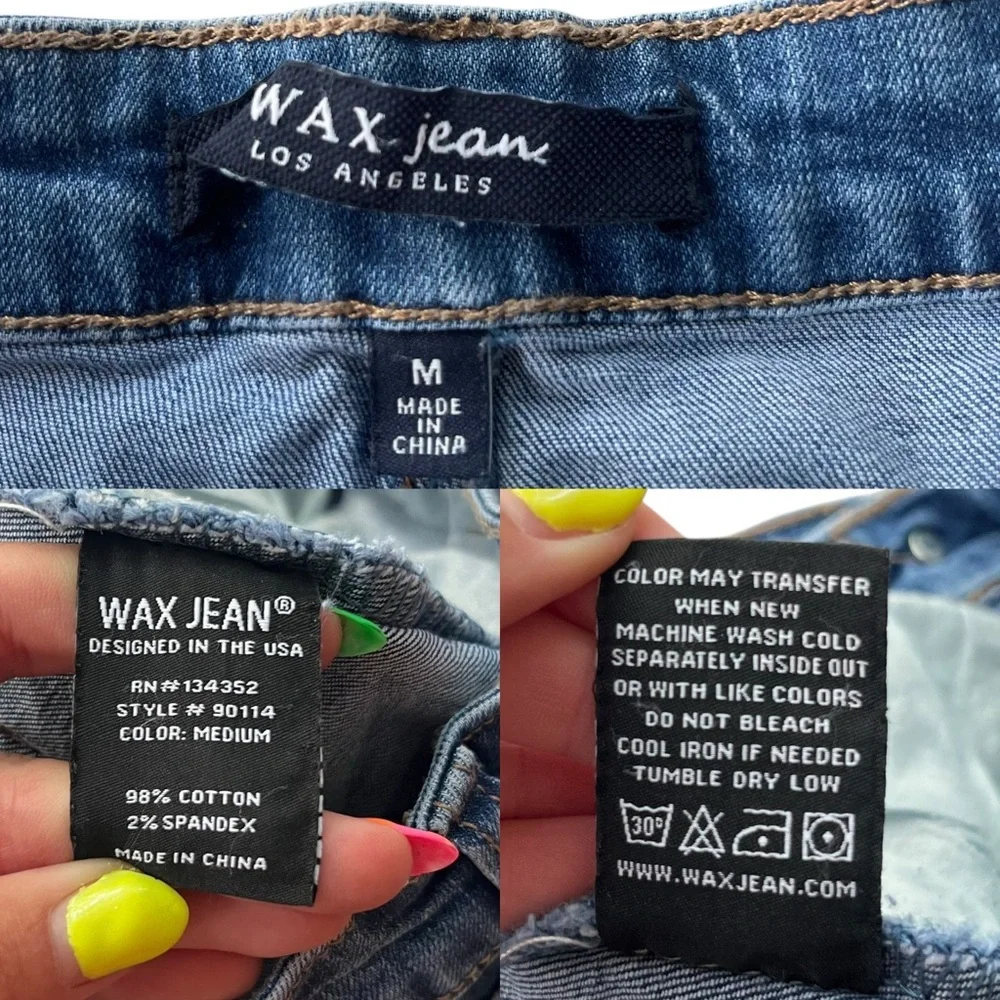 Wax Jean Women’s M Medium Wash Distressed Raw Hem Hi-Rise Mini Jean Skirt #90114